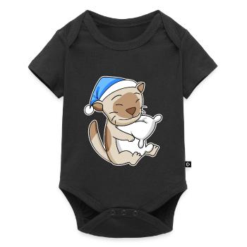 Sleeping Tired - Cat with Pillow and Sleepy Cap - Baby Premium short-sleeve bodysuit - black - Front