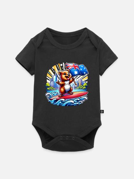 Quokka Australien Surfing Design - Baby Premium Kurzarmbody - Schwarz