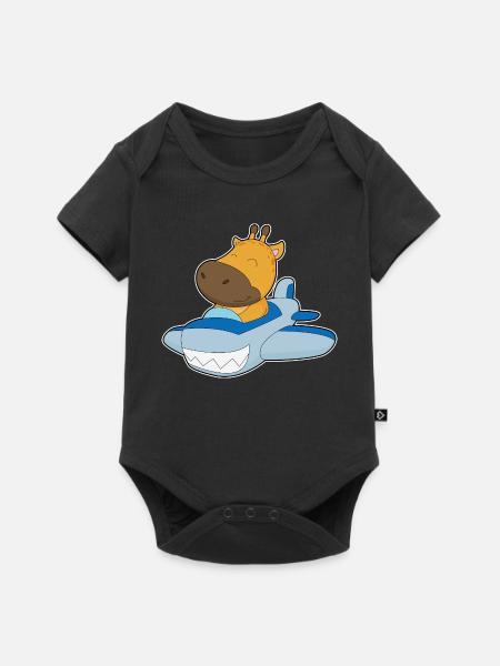 Giraffe Flugzeug - Baby Premium Kurzarmbody - Schwarz