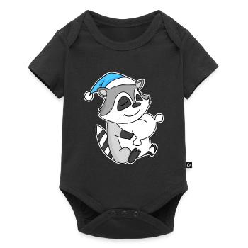 Raccoon with pillow and sleepy cap - Baby Premium short-sleeve bodysuit - black - Front