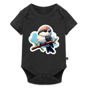 Süßer Vogel auf Ast Sticker - Baby Premium Kurzarmbody - Schwarz - Vorne