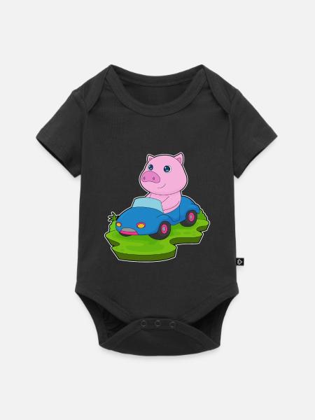 Schwein Auto - Baby Premium Kurzarmbody - Schwarz
