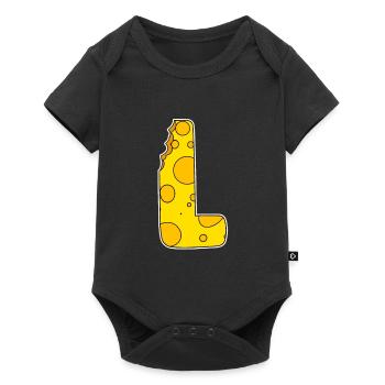 Buchstabe L - Anfangsbuchstabe L - Käse Motiv - Baby Premium Kurzarmbody - Schwarz - Vorne