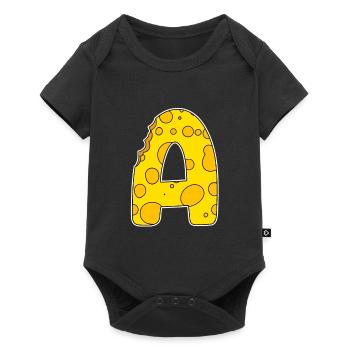 Buchstabe A - Anfangsbuchstabe A - Käse Motiv - Baby Premium Kurzarmbody - Schwarz - Vorne