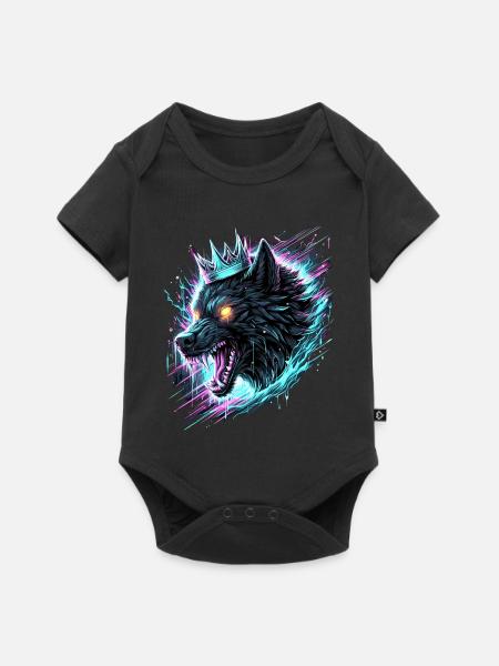 Königlicher Wolf Synthwave - Baby Premium Kurzarmbody - Schwarz