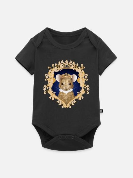 Maus Portrait mit Königskrone und Hermelin Kragen - Baby Premium Kurzarmbody - Schwarz