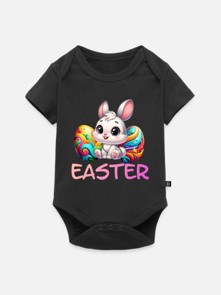 Osterhase mit Ostereiern - Baby Premium Kurzarmbody - Schwarz