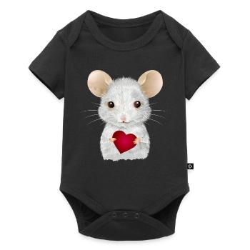 cute white mouse with heart for valentine's day - Baby Premium short-sleeve bodysuit - black - Front