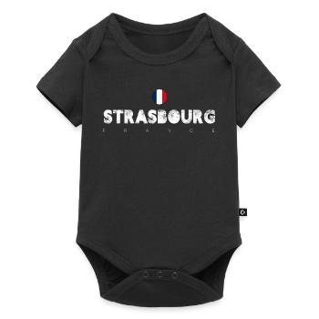 Typographie du drapeau en détresse de Strasbourg - Body à manches courtes Premium Bébé - noir - Devant