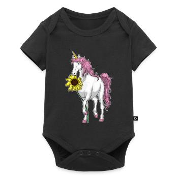 Einhorn Sonnenblume  - Baby Premium Kurzarmbody - Schwarz - Vorne