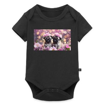 Mignons bébés chiens avec des couronnes de fleurs - Body à manches courtes Premium Bébé - noir - Devant