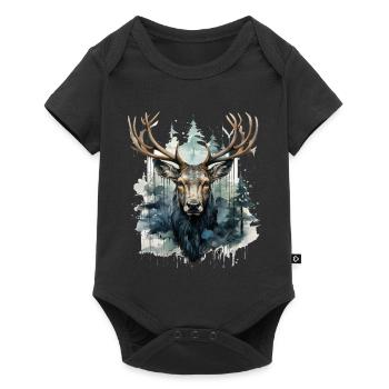 Deer in the Forest Watercolors - Baby Premium short-sleeve bodysuit - black - Front