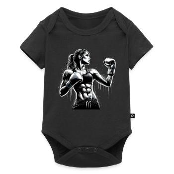 Boxerin starke Frau Boxen Frauenboxen Geschenk - Baby Premium Kurzarmbody - Schwarz - Vorne