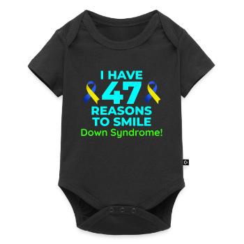 Sensibilisation au syndrome de Down : 47 raisons de sourire - Body à manches courtes Premium Bébé - noir - Devant