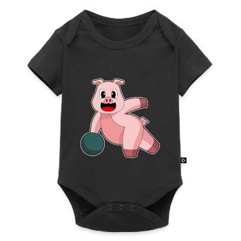 Schwein Bowling Bowlingkugel - Baby Premium Kurzarmbody - Schwarz - Vorne