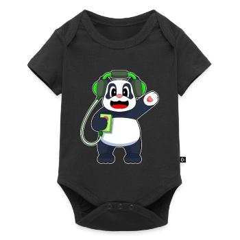 Panda Écouteurs Musique - Body à manches courtes Premium Bébé - noir - Devant