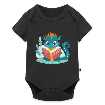 Petit dragon avec livre - Body à manches courtes Premium Bébé - noir - Devant