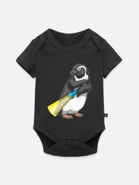 Pinguin Taschenlampe - Baby Premium Kurzarmbody - Schwarz