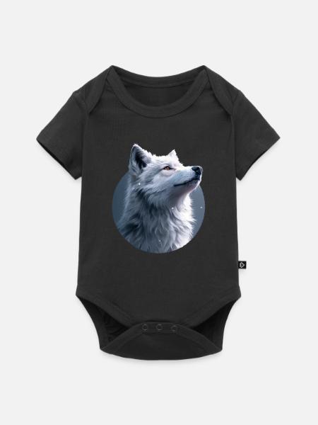 Weißer Wolf Illustration - Baby Premium Kurzarmbody - Schwarz