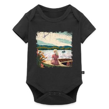 Woman sitting in boat by the water - Baby Premium short-sleeve bodysuit - black - Front