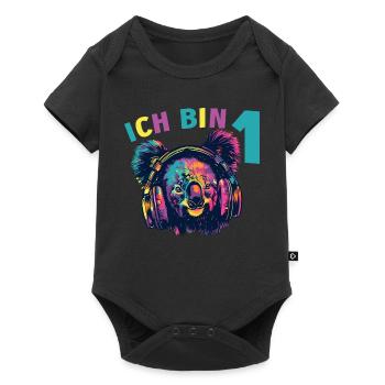 1.Geburtstag Koala Koalabär mit Kopfhörer Musik - Baby Premium Kurzarmbody - Schwarz - Vorne