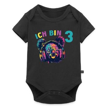 Koala Koalabär 3 Geburtstag Kopfhörer Musik - Baby Premium Kurzarmbody - Schwarz - Vorne