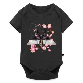 magnificent stag with wings & magnolia blossom - Baby Premium short-sleeve bodysuit - black - Front