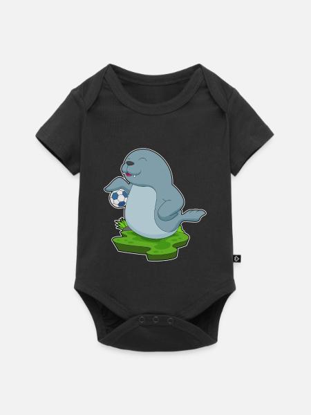 Seehund Fußballspieler Fußbal - Baby Premium Kurzarmbody - Schwarz