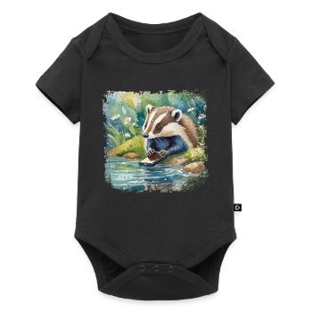 Mignon jeune blaireau avec téléphone portable, style de livre pour enfants - Body à manches courtes Premium Bébé - noir - Devant