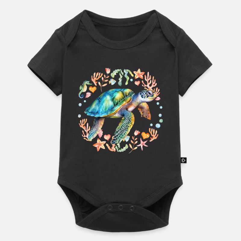 Tortue entourée de créatures marines - Body à manches courtes Premium Bébé - noir