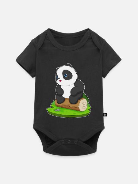 Panda Baumstamm - Baby Premium Kurzarmbody - Schwarz