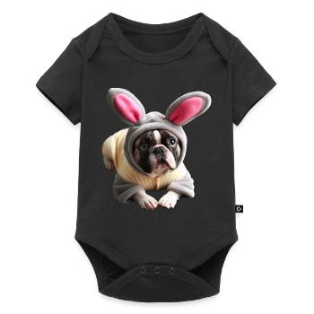 Französische Bulldogge, verkleidet als Osterhase - Baby Premium Kurzarmbody - Schwarz - Vorne