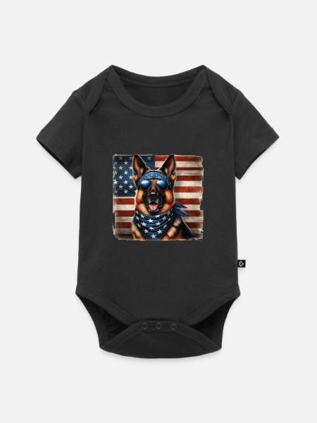 Schäferhund mit USA Flagge - Baby Premium Kurzarmbody - Schwarz