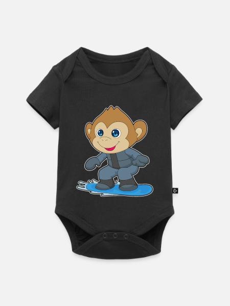 Affe Snowboarder Snowboard - Baby Premium Kurzarmbody - Schwarz