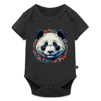 Panda - Baby Premium Kurzarmbody - Schwarz - Vorne