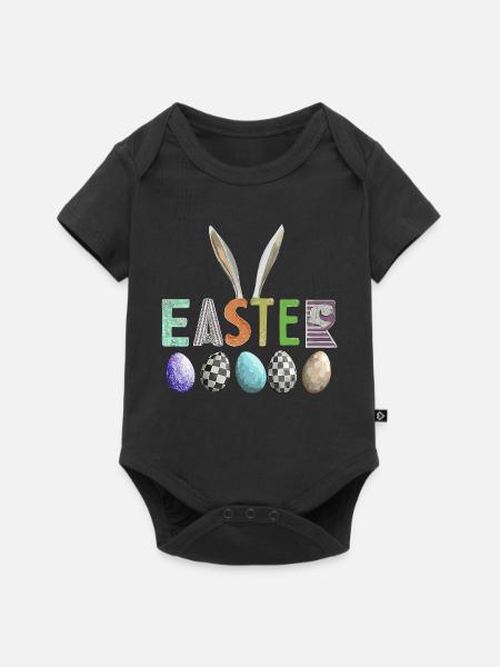 Osterdesign mit bunter Eierfamilie - Baby Premium Kurzarmbody - Schwarz