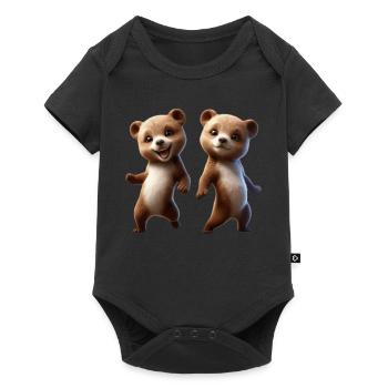 Zwei tanzende Bärengeschwister - Baby Premium Kurzarmbody - Schwarz - Vorne