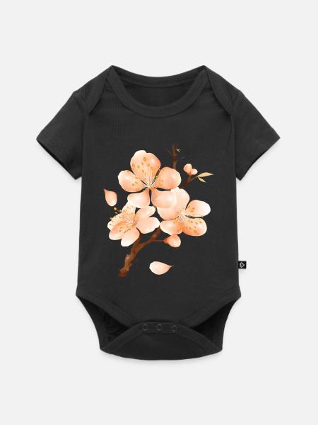 Pfirsichblüten Ast im samtig-weichen Pfirsichton - Baby Premium Kurzarmbody - Schwarz