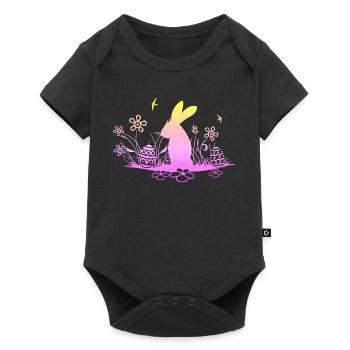 Lapin de Pâques sur prairie avec hirondelles - Body à manches courtes Premium Bébé - noir - Devant