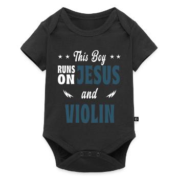 Dieser Junge lebt von Jesus und Violinen - Baby Premium Kurzarmbody - Schwarz - Vorne