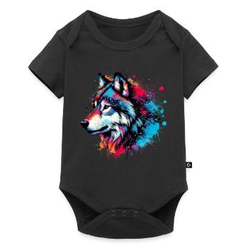 Wolf - Baby Premium Kurzarmbody - Schwarz - Vorne