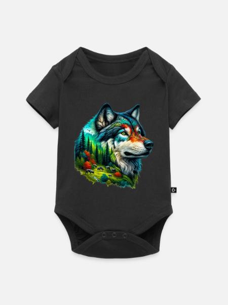 Wolf - Baby Premium Kurzarmbody - Schwarz