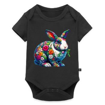 Lapin décoré de fleurs - Body à manches courtes Premium Bébé - noir - Devant
