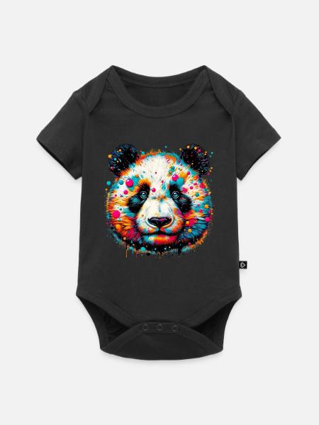 Panda - Baby Premium Kurzarmbody - Schwarz