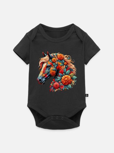Pferd mit Blumen geschmückt - Baby Premium Kurzarmbody - Schwarz