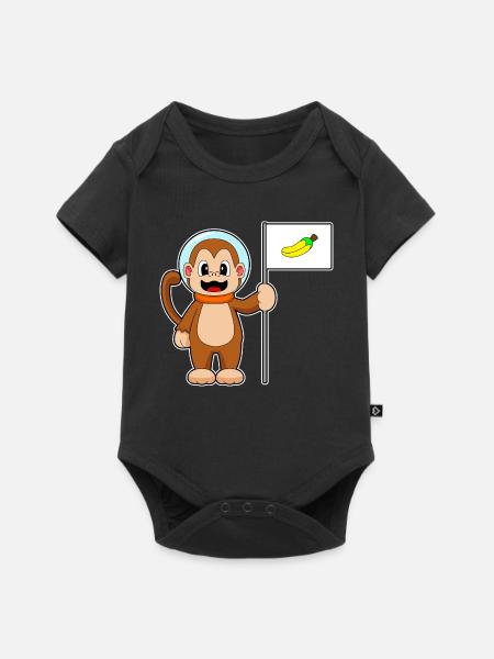 Affe Astronaut Weltraum - Baby Premium Kurzarmbody - Schwarz