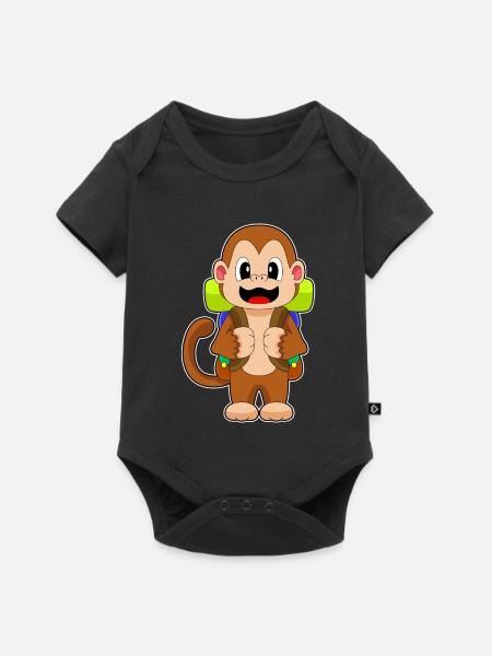 Affe Wanderer Rucksack Wandern - Baby Premium Kurzarmbody - Schwarz