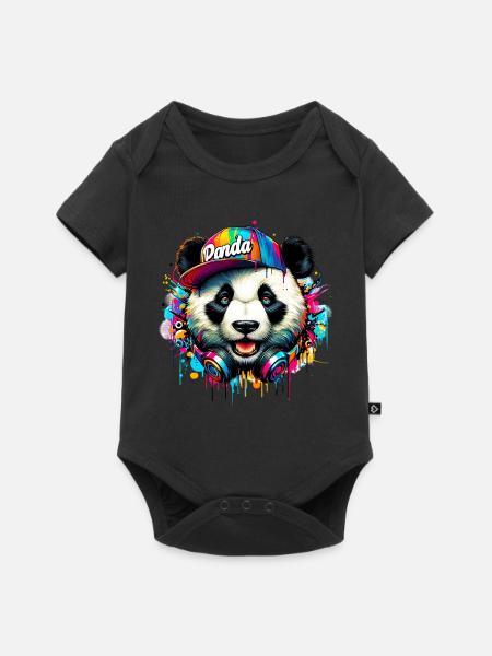 Panda DJ Deejay mit Kopfhörern hört Musik - Baby Premium Kurzarmbody - Schwarz