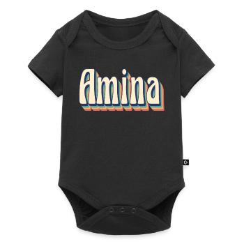 Amina T-Shirt Retro Vintage T-Shirt Geschenkidee - Baby Premium Kurzarmbody - Schwarz - Vorne
