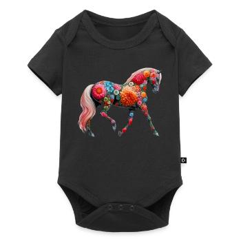 Horse decorated with flowers - Baby Premium short-sleeve bodysuit - black - Front